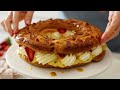 paris brest choux pastry ring with passionfruit curd