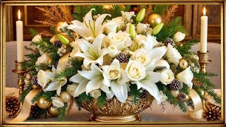 Elegant White Roses and Lilies | Relaxing Floral Screensaver | 6 Images | Gold Frame TV Art | 4k 2hr