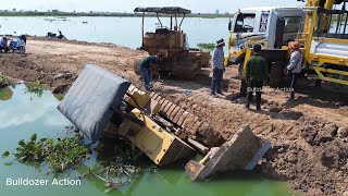 Incredible Recovery Bulldozer Sink into Deep lake by Komatsu D31P Dozer & Crane