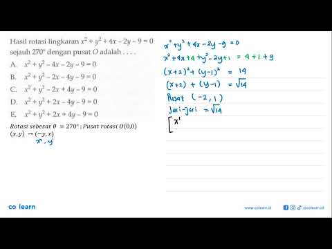 Hasil Rotasi Lingkaran X^2+y^2+4x-2y-9=0 Sejauh 270 Dengan Pusat O ...