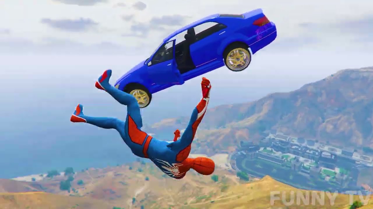 GTA 5 Rainbow Spiderman Jumping Off Highest Buildings (Euphoria Physics ...