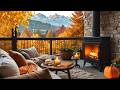 Cozy Autumn Terrace 🍂 Crackling Fireplace, Relaxing Birdsong, Falling Leaves & Fall Ambience