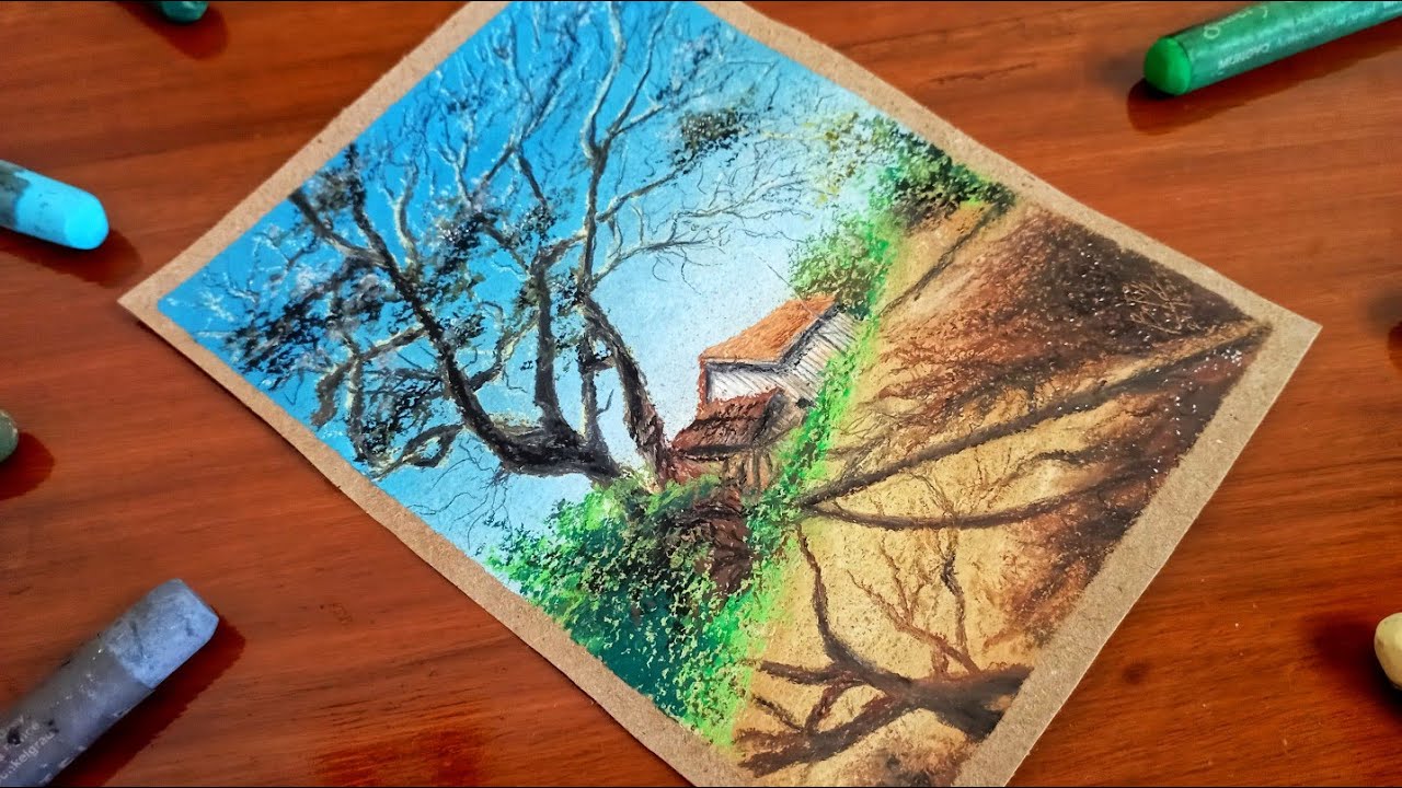 A Beautiful Day Oil Pastel Drawing Tutorial On Brown Paper Youtube