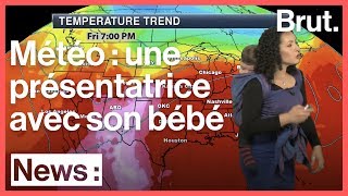 Une présentatrice météo porte son bébé sur son dos