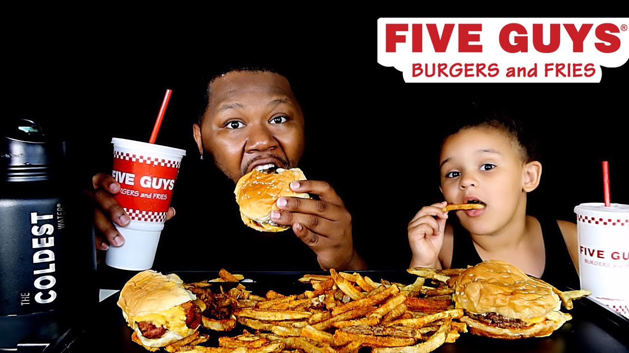 FIVE GUYS BURGERS & FRIES MUKBANG | EATING SHOW - YouTube