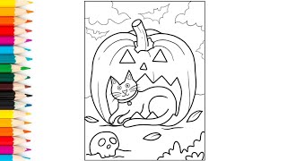 Cat Inside Big Jack-O-Lantern | Coloring Pages For Kids