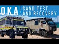 OKA SAND TEST - first time driving on sand, Rescue Unimog's and a pregnant woman bogged.