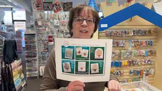 1-17-24  Peggy is showing an album created with the Fresh Snow collection’s chipboard frames.