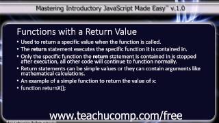 JavaScript Training Tutorial Functions with a Return Value
