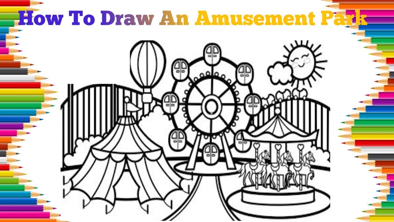 Easy Park Drawing рџћў How To Draw An Amusement Park вђ Fun Step By