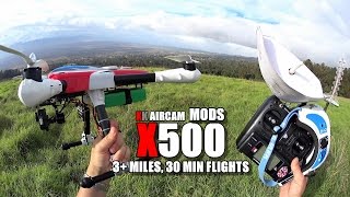 XK Aircam X500 - Mods for 30 Minute Long Range FPV Flights - [10,000mah lipo Brick Range Test]