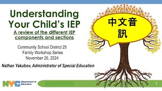 Special Education Parent Worksho p Session #1: Understanding the IEP - Nov 26, 2024 6PM (中國人)