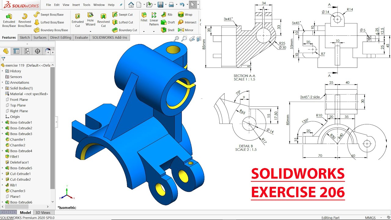 SolidWorks Tutorial For Beginners Exercise 206 - YouTube