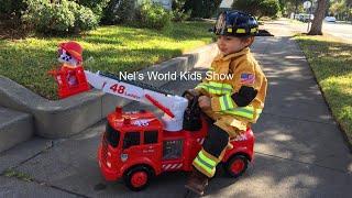 David Pretend Play Rescue w/ Fire Engine Truck Ride-On Toys - Пожарная Машина - Видео для детей