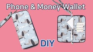 DIY Phone & Money Wallet/zipper wallet tutorial/Long zipper wallet/폰지갑 만들기/지퍼장지갑 만들기
