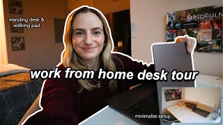 work from home desk tour | standing desk with walking pad, minimalist setup, advertising essentials