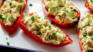 Avocado Cobb Salad Stuffed Peppers [Easy Low-Carb Lunch Recipe]