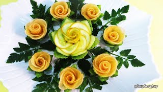The Most Satisfying Garnish of Zucchini & Radish Rose Designs - A Must-Watch Video