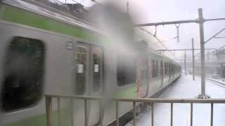 【大雪と猛吹雪!!】山手線E231系トウ510編成 白銀の西日暮里駅到着②！！