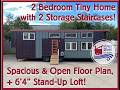 Explore Tiny Living: 2 Bedroom Tiny Home w/ 2 Real Staircases & Open Floor Plan!