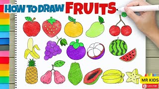 Easy fruits drawing for kids#preschool |10 fruits draw and paints#nurseryrhymes