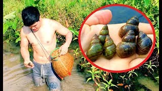 ใช้ชีวิตในป่ากับสราวุฒิ ปี 2 ตอน 10 วิธีทำแกงหอยขม หอยจุ๊บ : How to cook Marsh snail, River snail