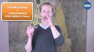 Super neat trick to play the 3 draw whole step bend in tune using another harmonica