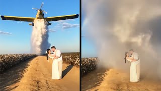 Plane Drops Water On Wedding Couple