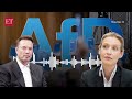 elon musk live tesla ceo speaks to germany’s far right party afd chief alice weidel