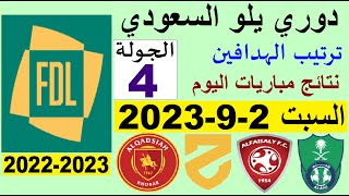 ترتيب دوري يلو الدرجة الأولى السعودي بعد مباريات الجولة 4 اليوم السبت 2-9-2023