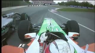 Vitantonio Liuzzi onboard overtake on Michael Schumacher Canadian GP 2010