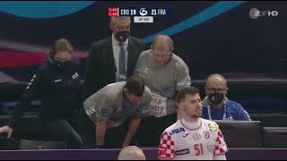 HANDBALL MEN'S EHF EURO 2022 - CROATIA vs. FRANCE : RED - BLUE CARD | Rare Situation