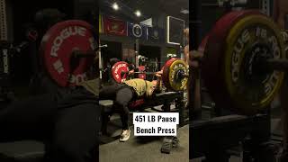 451 LB Pause Bench Press! #sbd #fitness #powerlifting #benchpress #bench #chest