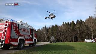 Notarzthubschrauber nach schwerem Forstunfall in Niederthalheim im Einsatz