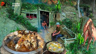 2 Days in Jungle Survival Shelter Bushcraft Building Outdoor Camping Cooking Fish \u0026 Egg Nepali Style