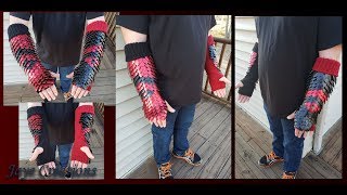 Large Inverted Red and Black Chevron Gauntlets - JayeCreations