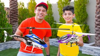 Jason plays with new helicopter and airplane challenge