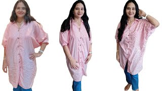 Trendy Shirt Cutting And Stitching With Coat Collar | Loose shirt | Baggy  Shirt | Ladies Long Shirt