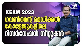 KEAM 2023 | സർക്കാർ മെഡിക്കൽ കോളേജുകളിലെ റിസർവേഷൻ സീറ്റുകൾ