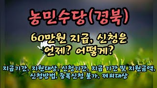 농민수당(경북) 60만원 지급, 신청은 언제? 어떻게? 1. 지급기간 2. 지원대상, 3. 신청기간, 4. 지급기간 및 지원금액, 5. 신청방법, 6. 중복신청 불가,7. 제외대상