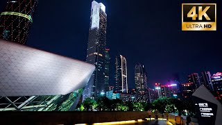 4K Guangzhou Tianhe CBD Huacheng Square night tour广州CBD花城广场夜景宛若科幻赛博朋克电影Like a sci-fi cyberpunk movie