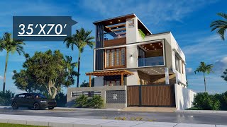 35X70 Feet East Facing Duplex House Design | 3D Exterior and Interior Design