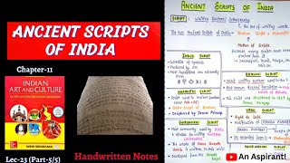 Ancient Scripts of India || Art \u0026 Culture || Lec.23 || Handwritten notes || An Aspirant !