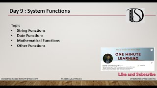 Day 9 : SQL System Functions | String | Math | Date Functions #learnwithdsa