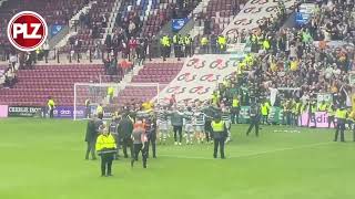 Celtic FC players celebrate title win with their fans at Tynecastle