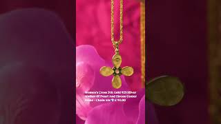 Women's Cross 24K Gold 925 Silver Mother Of Pearl And Zircon Center Stone + Chain 45cm💎€92.00 #4you