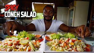 SEAFOOD: SPICY CONCH SALAD & SKY JUICE at a JAMAICAN FISHING VILLAGE