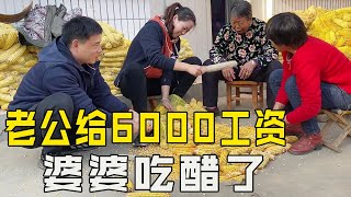 老公把6000元工资上交媳妇，婆婆一旁却不乐意，老公夹中间真为难【倔媳妇】