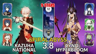 New 3.8 Spiral Abyss│Kazuha National \u0026 Cyno Hyperbloom |Floor 12 - 9 Stars| Genshin Impact