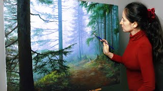 I painted a forest landscape | Oil Painting Time Lapse